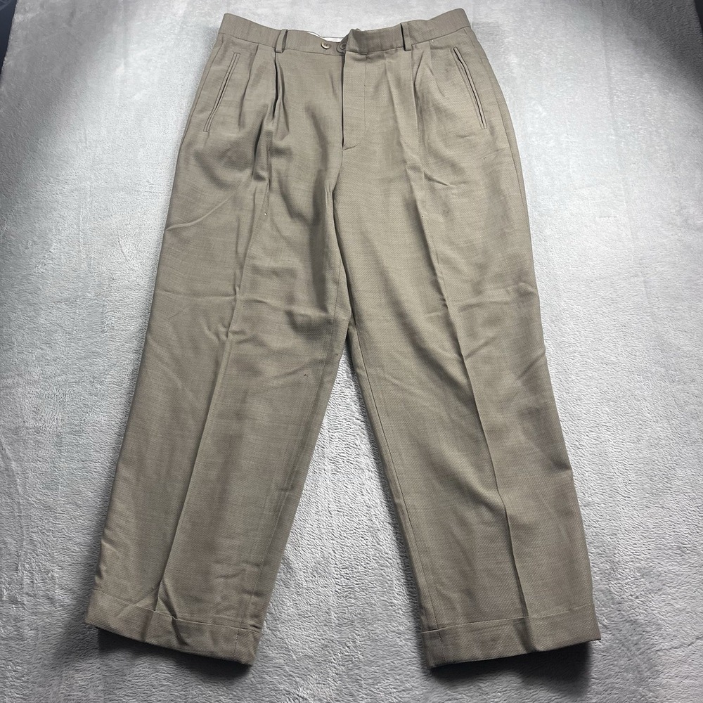 Zanella Dress Pants Duncan Mens Size‎ 35 Brown Pleated 100% Wool Cuff Hem Italy